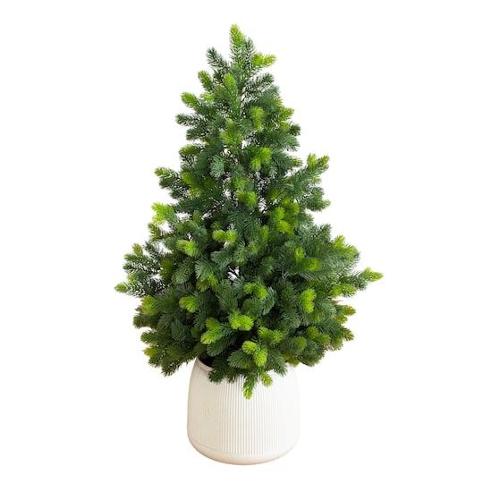 Nearly Natural 4.5Ft Unlit Artificial Real Touch Christmas Spruce & Pine in White Decorative Planter in Green | 4.5 ft | Michaels®